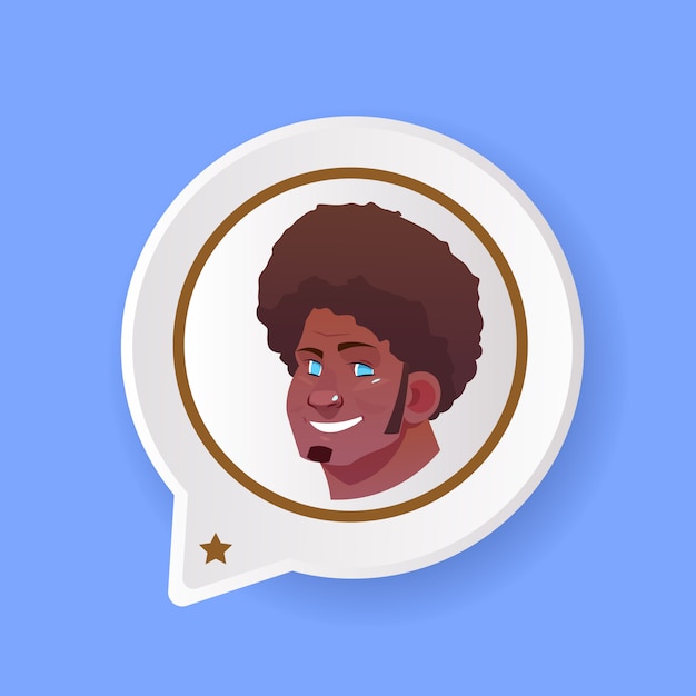 profile african smiling face chat support bubble male emotion avatar man cartoon icon portrait 