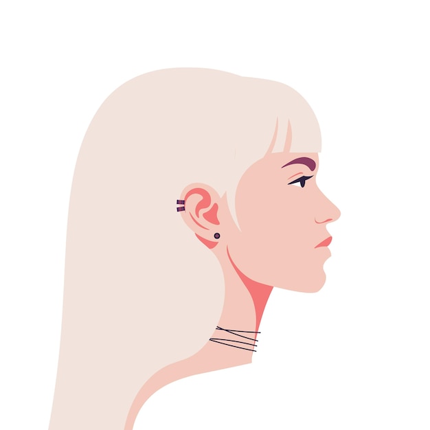 a profile of a blond young woman with piercing side view fashion model vector flat illustration