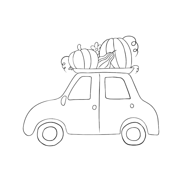 Vector profile of a car with a crop at the top of an eggplant pumpkin dudl linear cartoon coloring