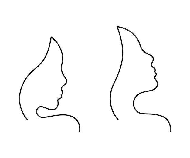 Profile face of woman beauty continuous line art contour of face in profile girl silhouette contour