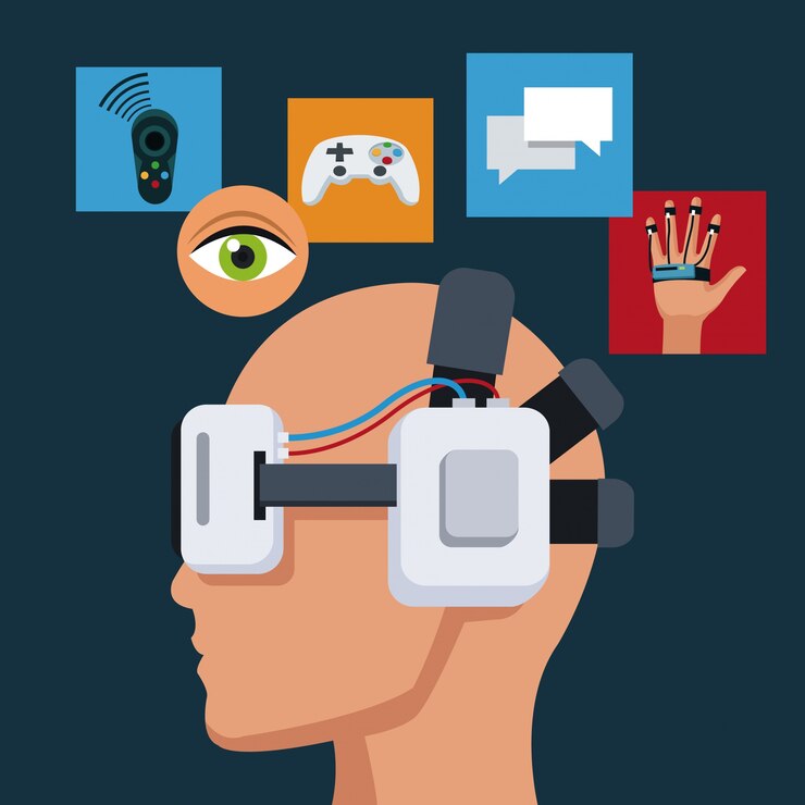 Vector profile head with headset virtual reality items 