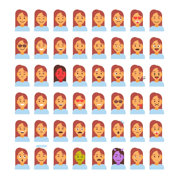 Vector profile icon female verschillende emotieset avatar