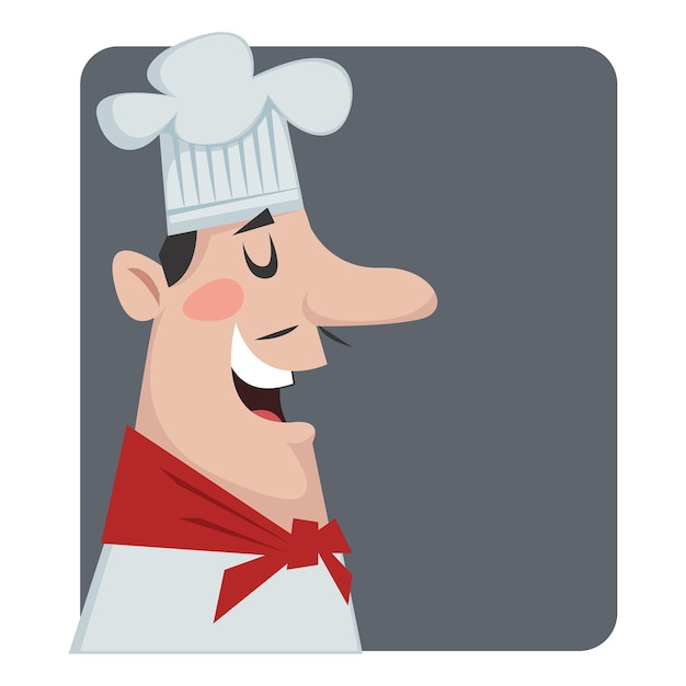 Profile of a male chef in a white cap. Portrait of a French or Italian chef. Vector illustration.