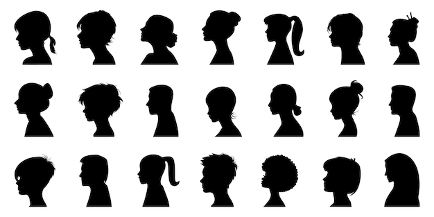 profile people head silhouette collection group young people profile silhouette faces of different people