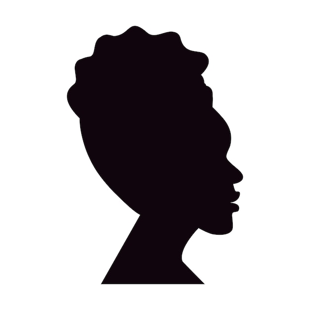 Immagine del profilo silhouette di una donna afroamericana con i capelli ricci tirati su sticker icon