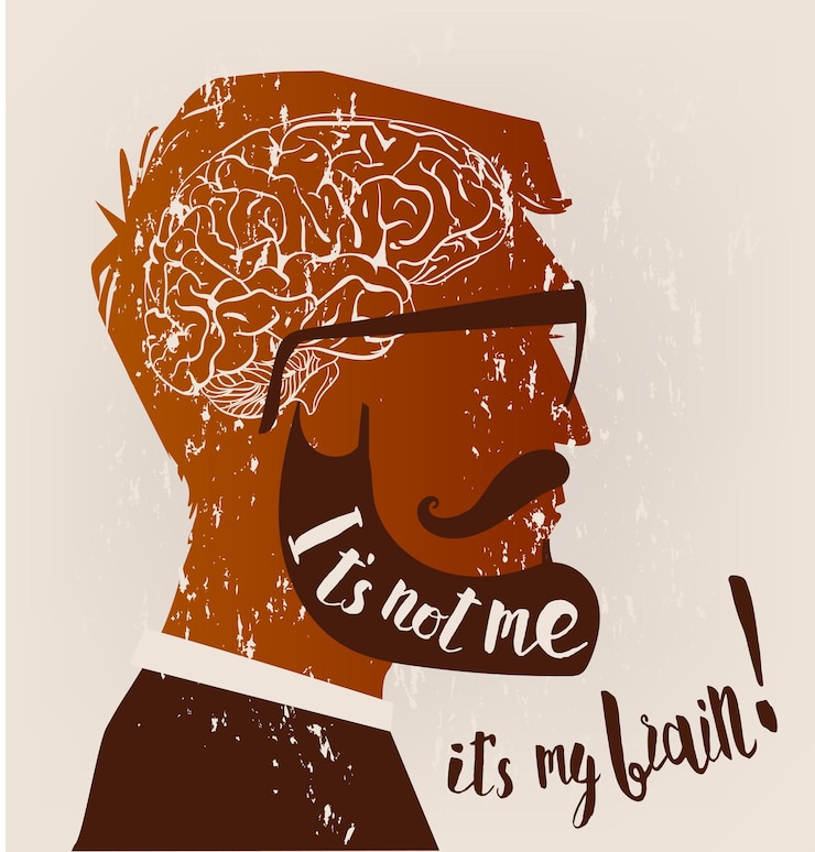 Vector profile of young man with brain and glasses