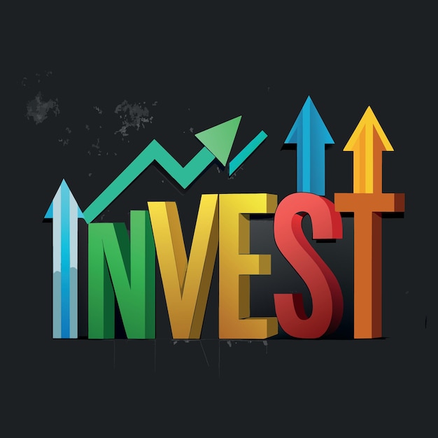 Vector profit or growth from investment concept arrows pointing up as chart with colorful letters buildin