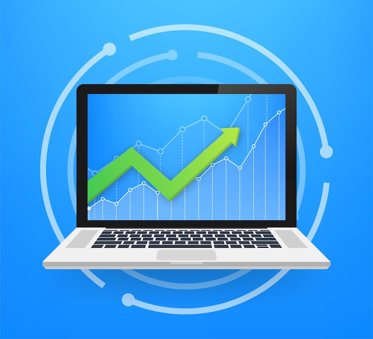 Vector profit money or budget. cash and rising graph arrow up, concept of business success. capital earnings, benefit. vector stock illustration.