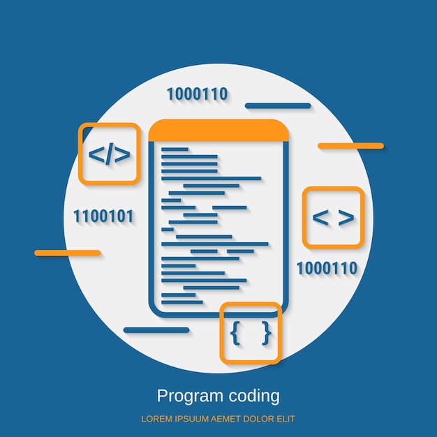 Vettore illustrazione del concetto di vettore di stile di design piatto di codifica del programma