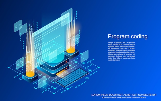 Program coding flat isometric vector concept illustration