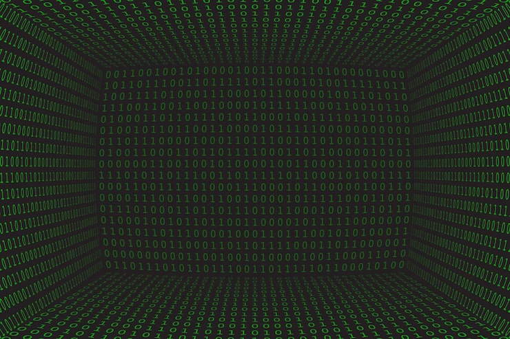 Vector program datum 3d background green programming binary coding matrix hacker vector