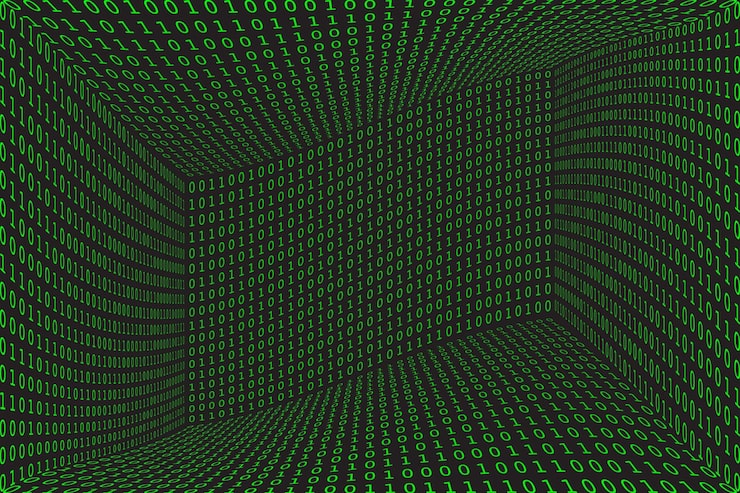 Vector program datum 3d background green programming binary coding matrix hacker vector