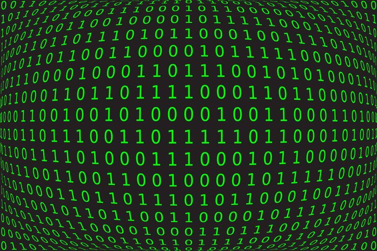 Vector program datum background green programming binary coding with fisheye matrix vector illustration
