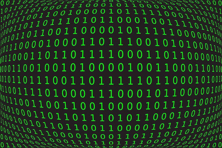 Vector program datum background green programming binary coding with fisheye matrix vector illustration