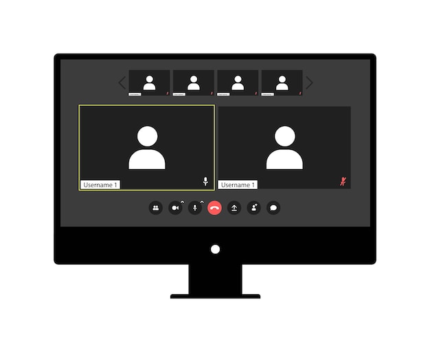 Vector programmavenster voor videogesprekken met 6 gebruikers uiux-sjabloon voor videoconferenties en vergaderapplicatie op desktop