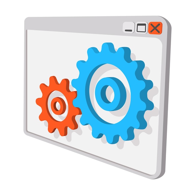 Vector programme settings cartoon icon orange and blue symbol isolated on a white