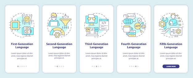 Programmeertaalgeneraties onboarding mobiele app-scherm