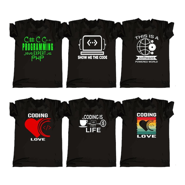 Programmeertypografie t-shirtontwerp met 9 items