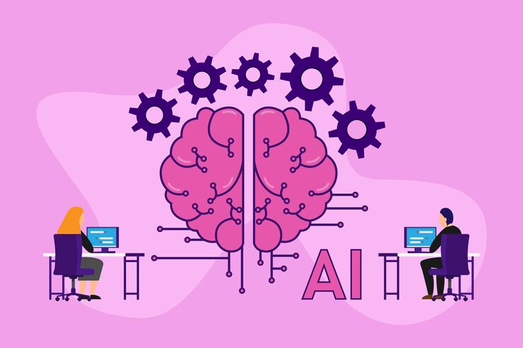 Vector programmer coding creating digital brain with neural network 2d vector