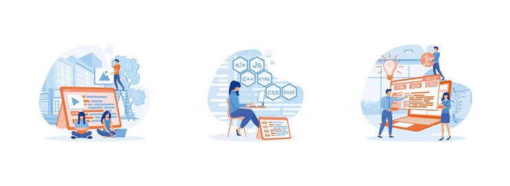 Vector programmer and coding website or app project engineer software programming engineer