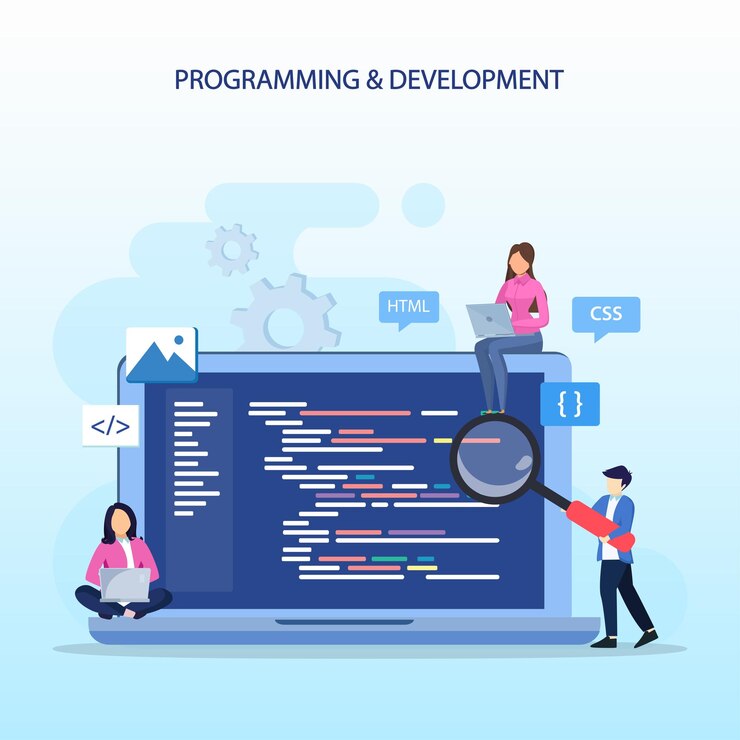 Premium Vector | Programmer and engineering development coding web ...