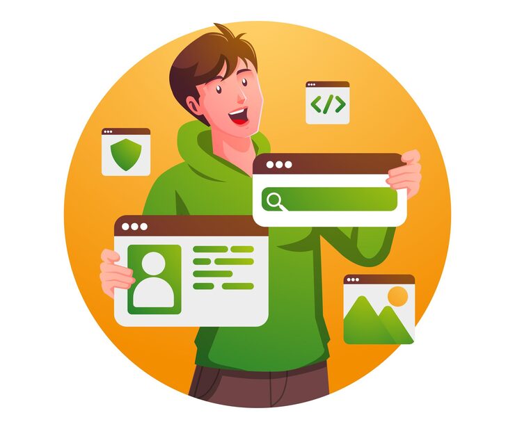 Vector programmer engineering and website development programming or coding