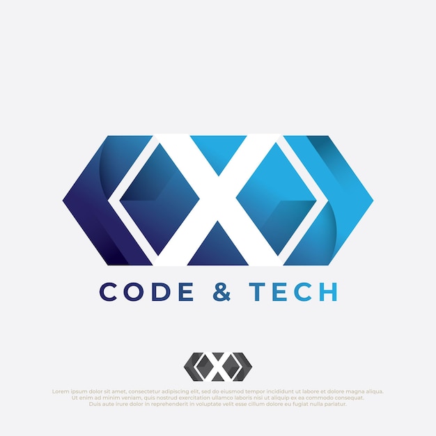 Логотип программиста с буквой X дизайн Code Icon в модном плоском стиле на белом фоне
