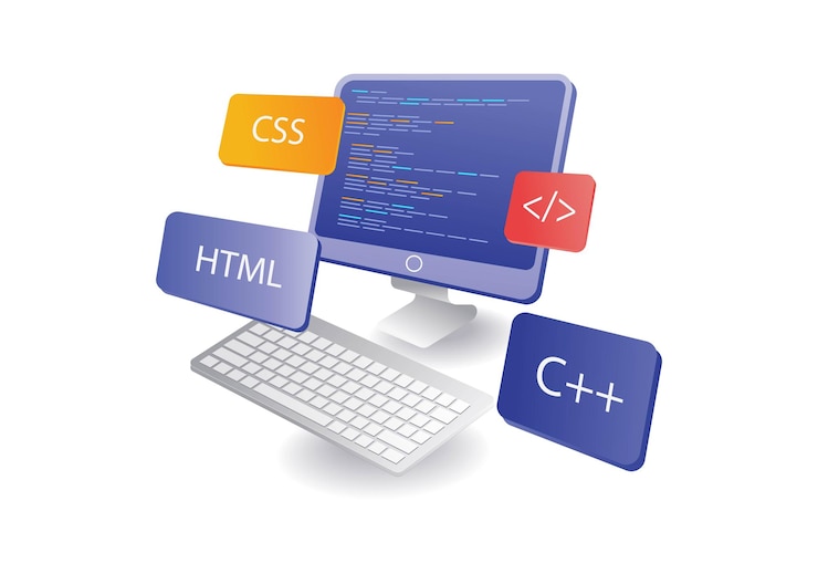Vector programmer meertalige informatie infografisch concept op computerscherm