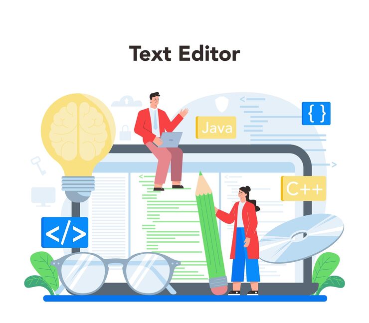 Vector 程序员在线服务或平台 编码测试和编写程序 网站开发和优化在线文本编辑器 孤立向量插图