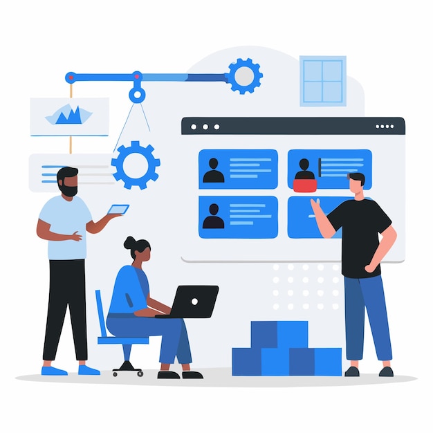 programmer and project manager collaborating on web design and development coding communication