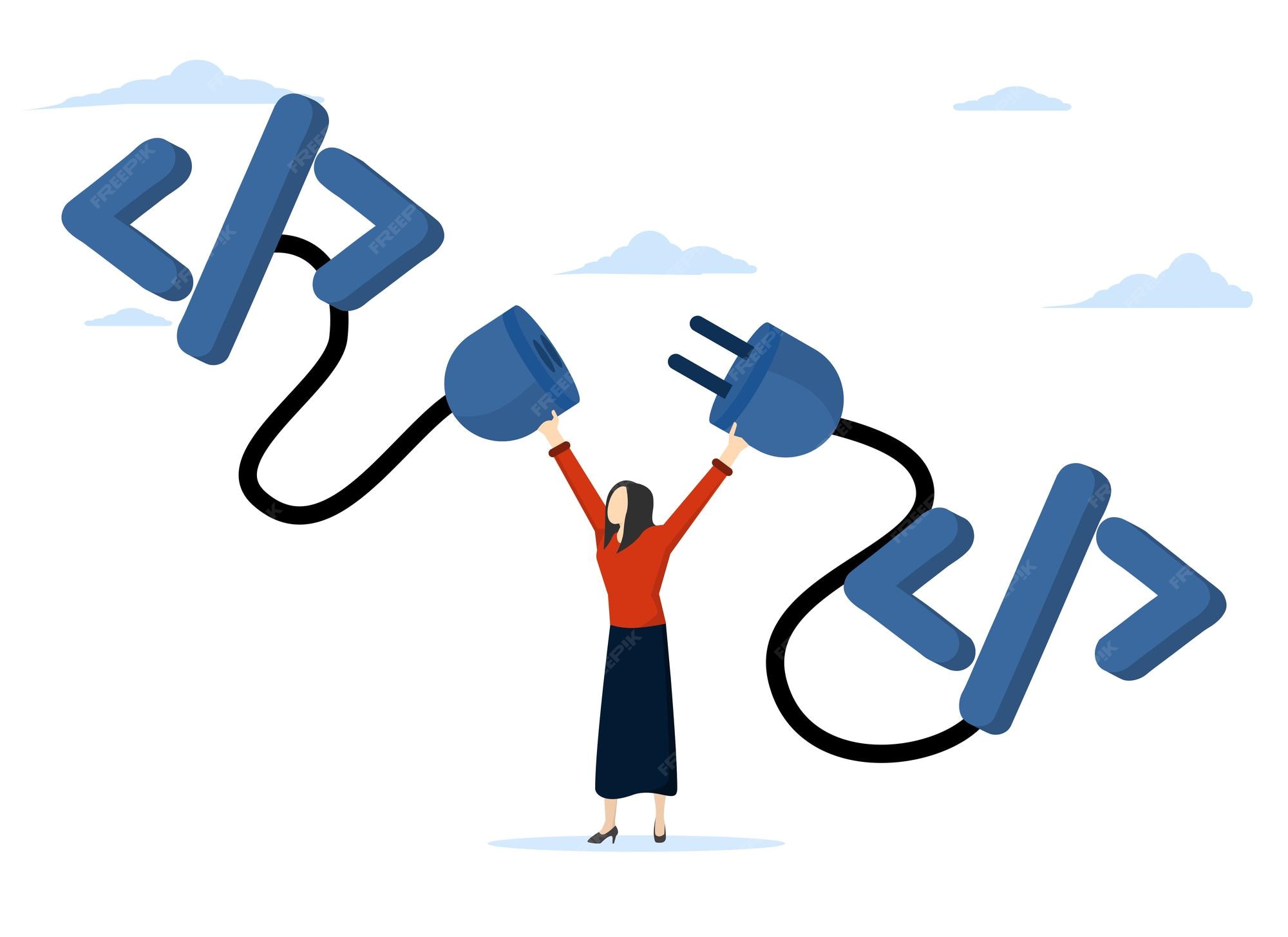 Premium Vector | Programmer socket that connects between coding ...