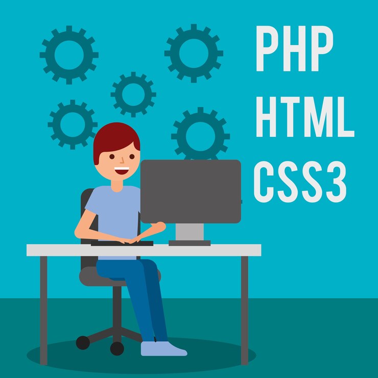 Vector programmer working in computer website program coding 