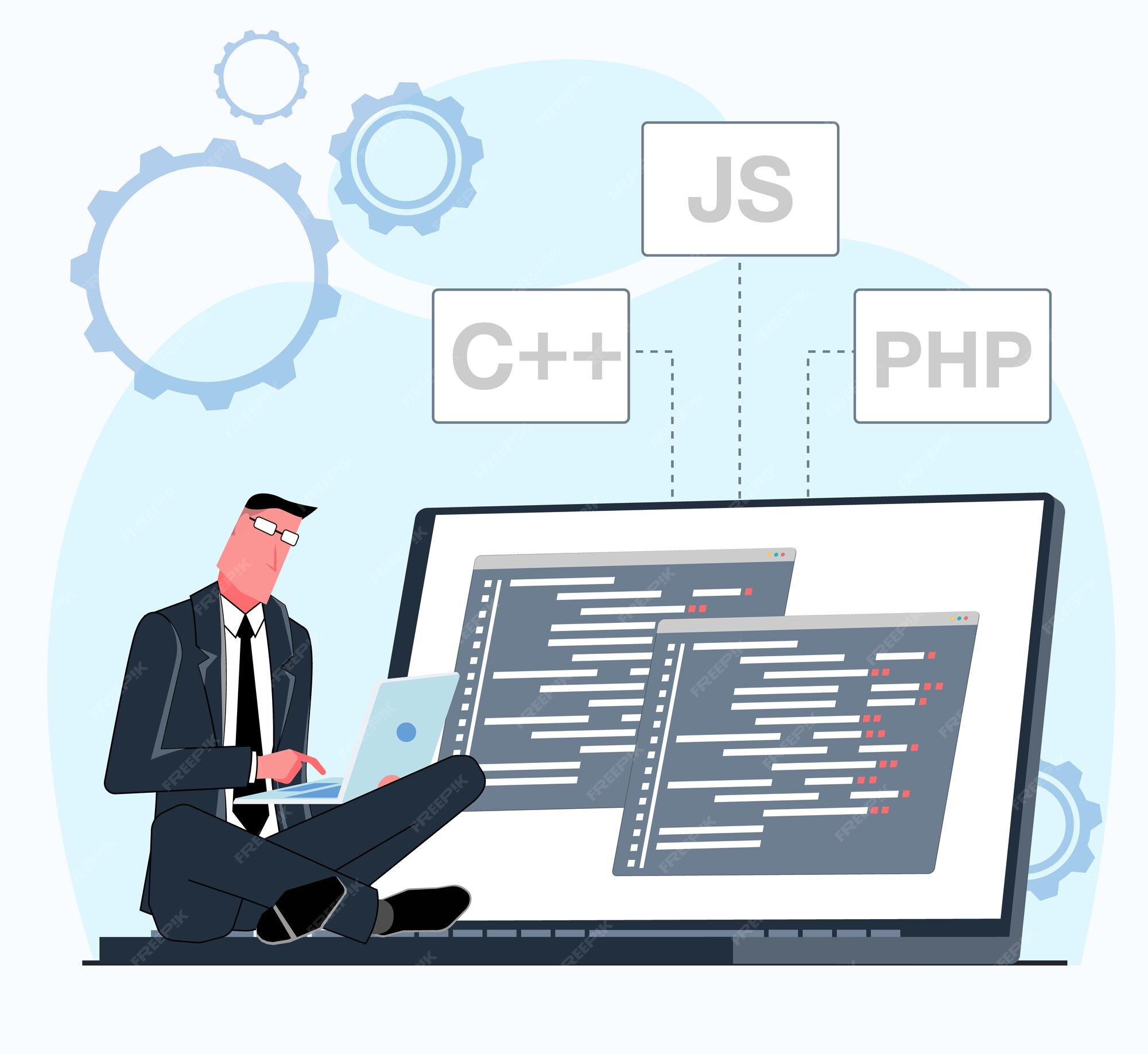 Premium Vector | Programmer working The programmer works on the computer