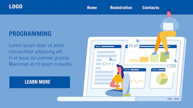 Programmering, codering vector landing page template