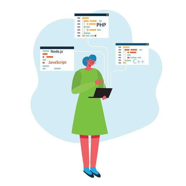 Programmering en codering, website-ontwikkeling, webdesign. Vlakke stijl.