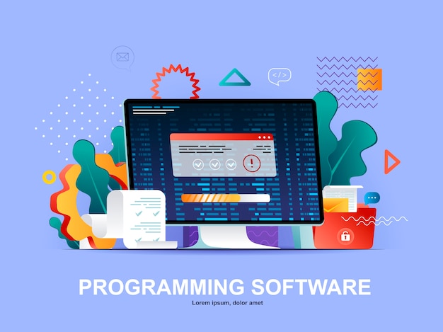 Programmering software plat concept met hellingen illustratie sjabloon