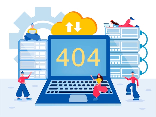 プログラマーは、ソフトウェアwebページ404エラー404ベクトル図のバグを修正するために取り組んでいます