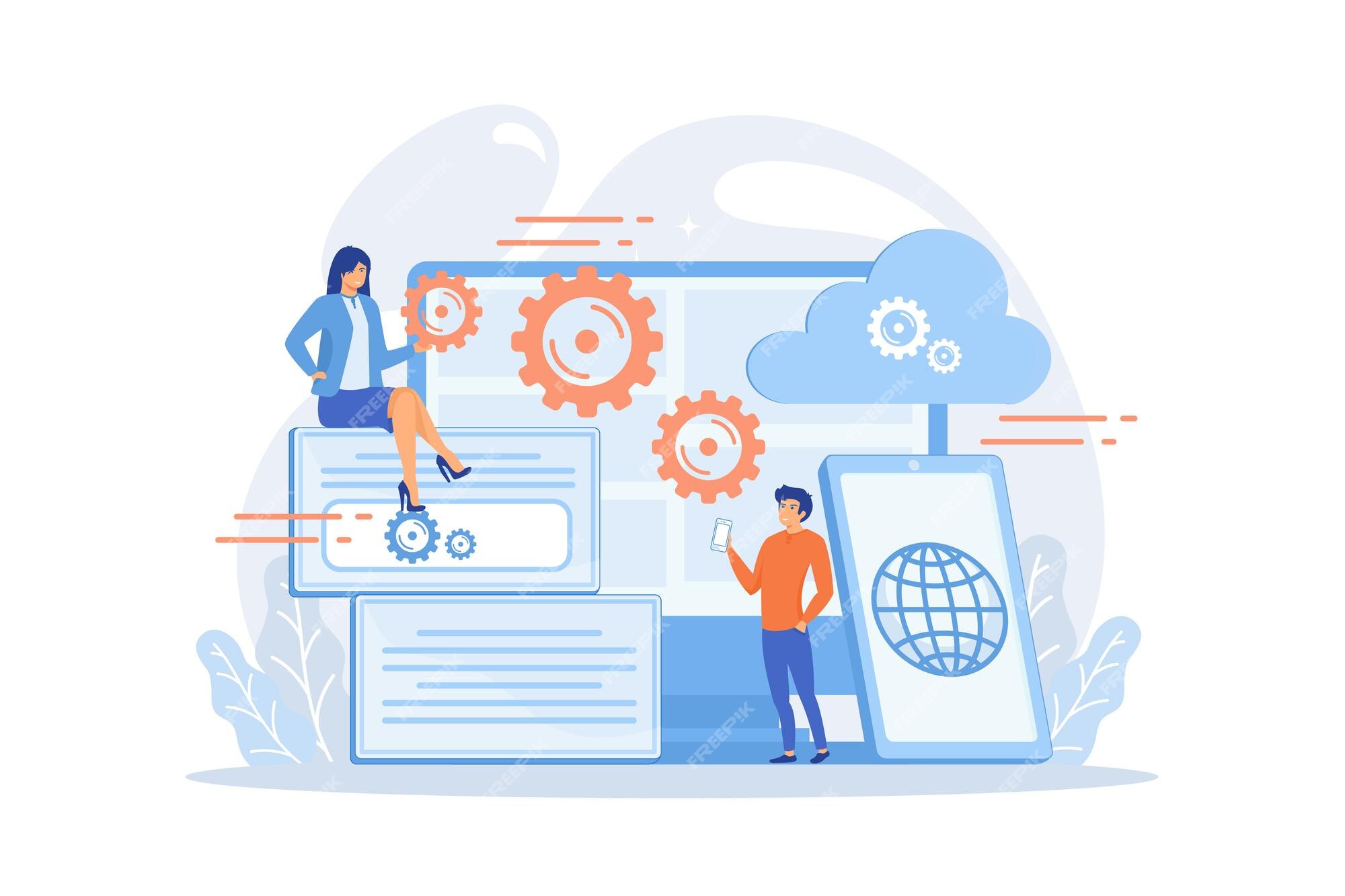Premium Vector | Programmers develop program for platforms. cross ...