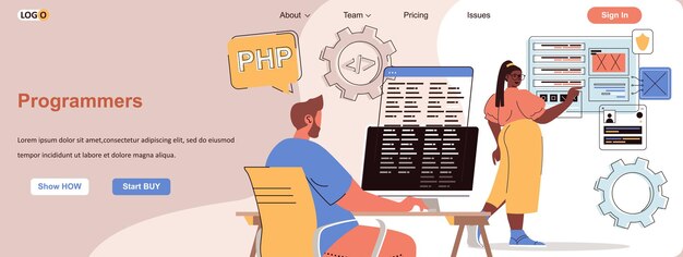 Vector programmers web concept developers program create applications and software