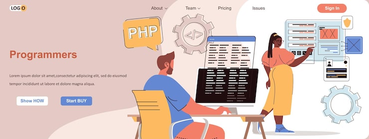 Vector programmers web concept developers program create applications and software