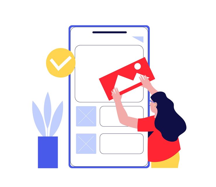 Vector 웹 사이트를 개발하는 데 함께 일하는 프로그래머, 큰 릴러와 펜 도구를 사용하여 코드 및 디자인 요소를 추가하는 소프트웨어 개발 과정, 웹 사이트 제작 및 디자인 프로그래밍 및 코딩