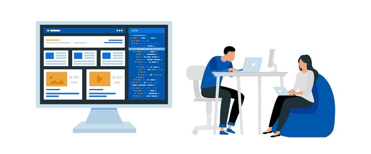 Vector programmers working on web development programmer coding and programming software development sof