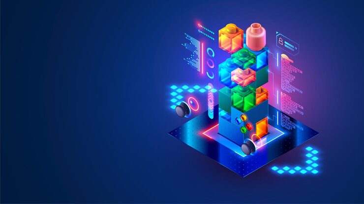 Vector 프로그래밍 어린이 코스 컴퓨터 게임 디자인 온라인 어린이 튜토리얼 청소년용 컴퓨터 게임 코드 제작 벽돌 탑의 간단한 형태의 프로그램 코딩 배너 개념