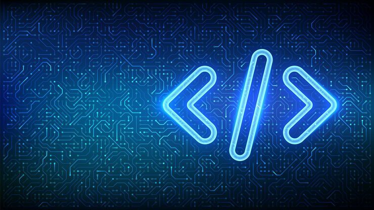 Vector programming code source code programming code icon on circuit board pattern background coding brackets symbolizing programming software engineering coding hacker background vector illustration