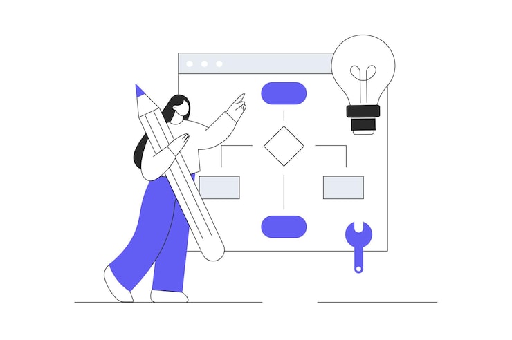 Vector 编程和编码代码评论 写作算法 解决方案和对编程 女人笔