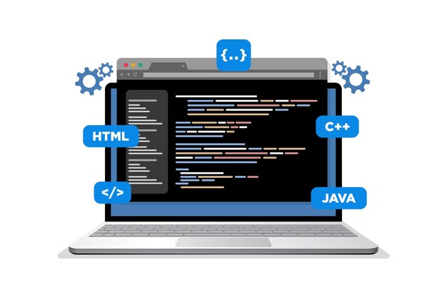 Programming and Coding Concept Laptop Screen Displaying Script and Programming Languages