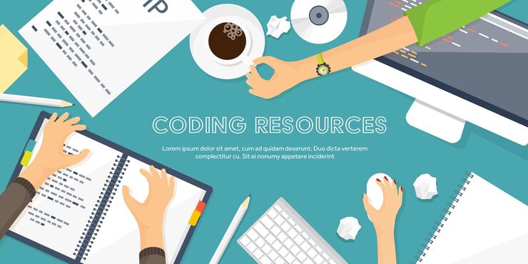 Vector programming coding flat computing background code hardware software web development search engine