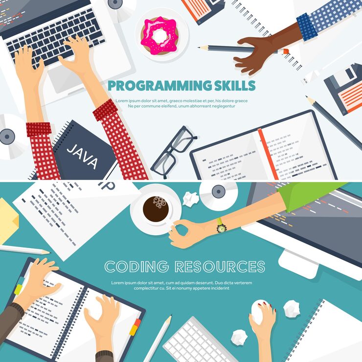 Vector programming coding flat computing background code hardware software web development search engine