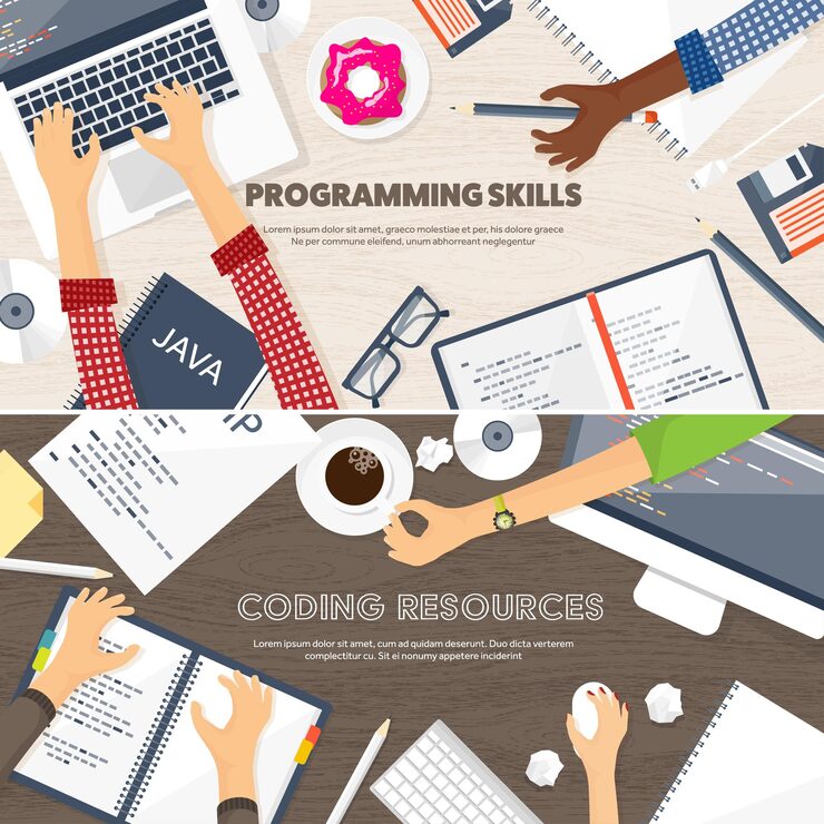 Vector programming coding flat computing background code hardware software web development search engine