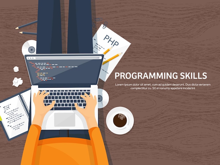 Vector programming coding flat computing background code hardware software web development search engine